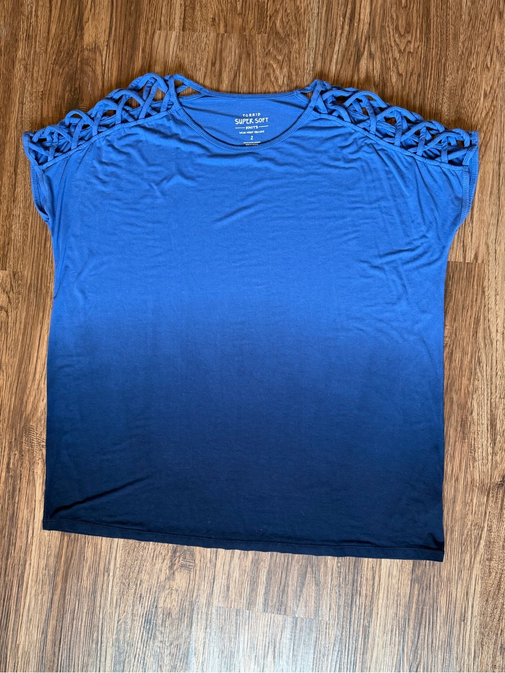 Torrid Blue Ombré Lattice Shoulder Top Size 2